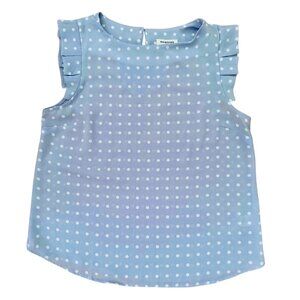 Monteau Blue Flutter-Sleeved Tank with White Polka Dots Large